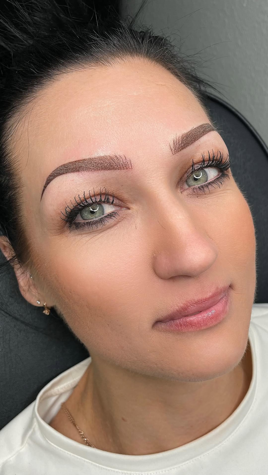 Close-up of freshly mapped brows healing